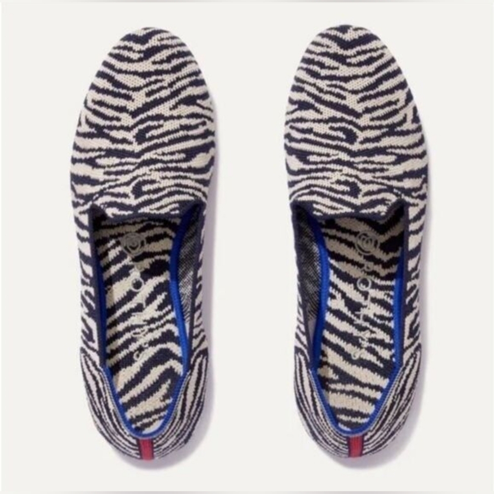 Rothy's Designer The Almond Loafer Zebra Animal Print Navy Blue & White Size 8